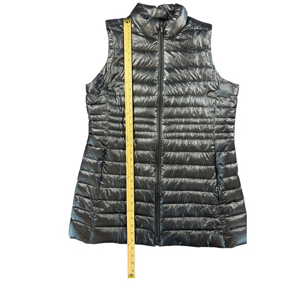 Lands End Black Puffer Vest Women's L Lightweight Full Zip Stand Collar Silver - Picture 4 of 7